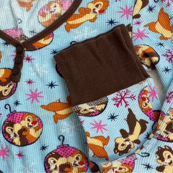 Y2K Disney Chip and Dale Blue Thermal Jogger Sleep Pajama Set 2pc XS - Picture 3 of 7